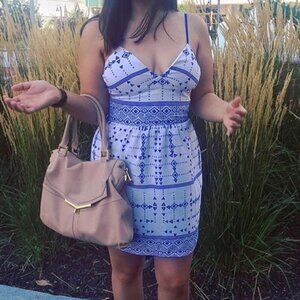 Dolce Vita Mini Dress Side Cutout Geometric Blue White Summer Greece Straps Trip